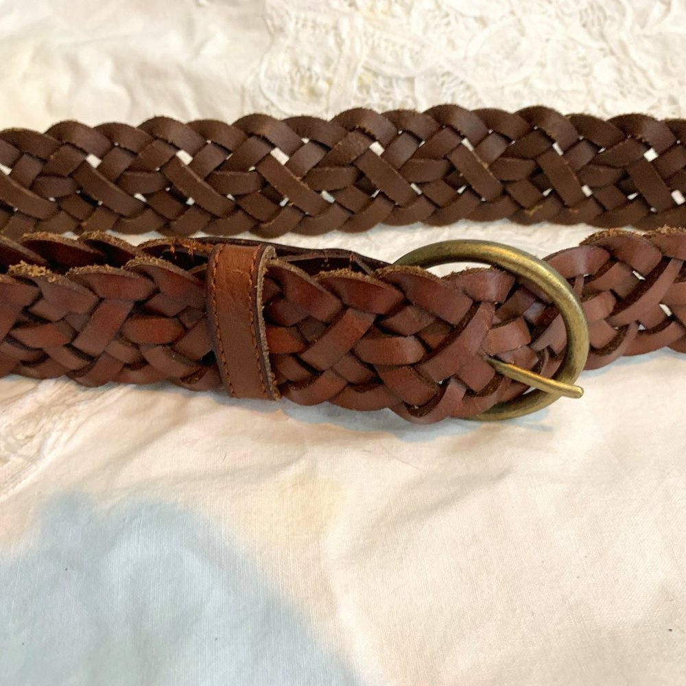 Hollister Brown Leather Woven Belt Size XL